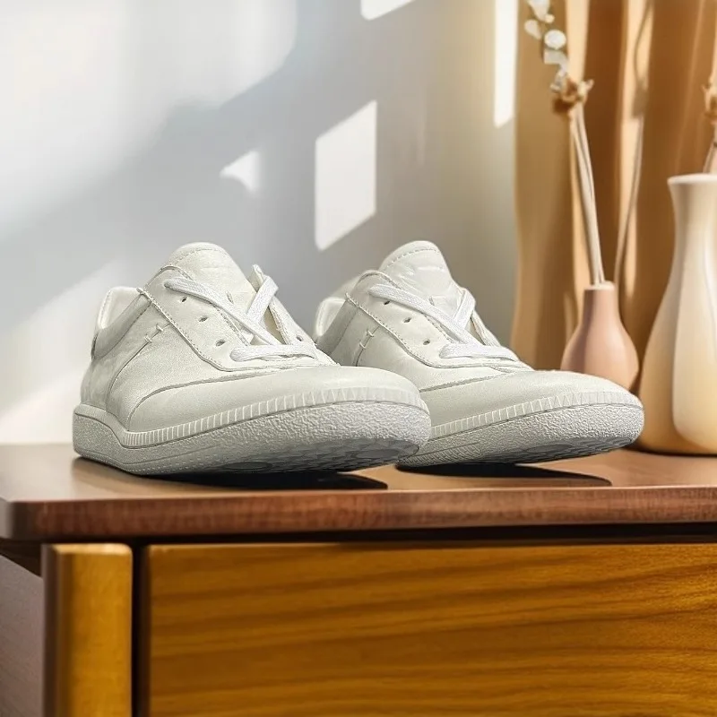 Luxury High-end Genuine Leather Casual Sports Board Shoes Mens Flats Cowhide Comfortable White Derby Leather Shoes Male Sneakers