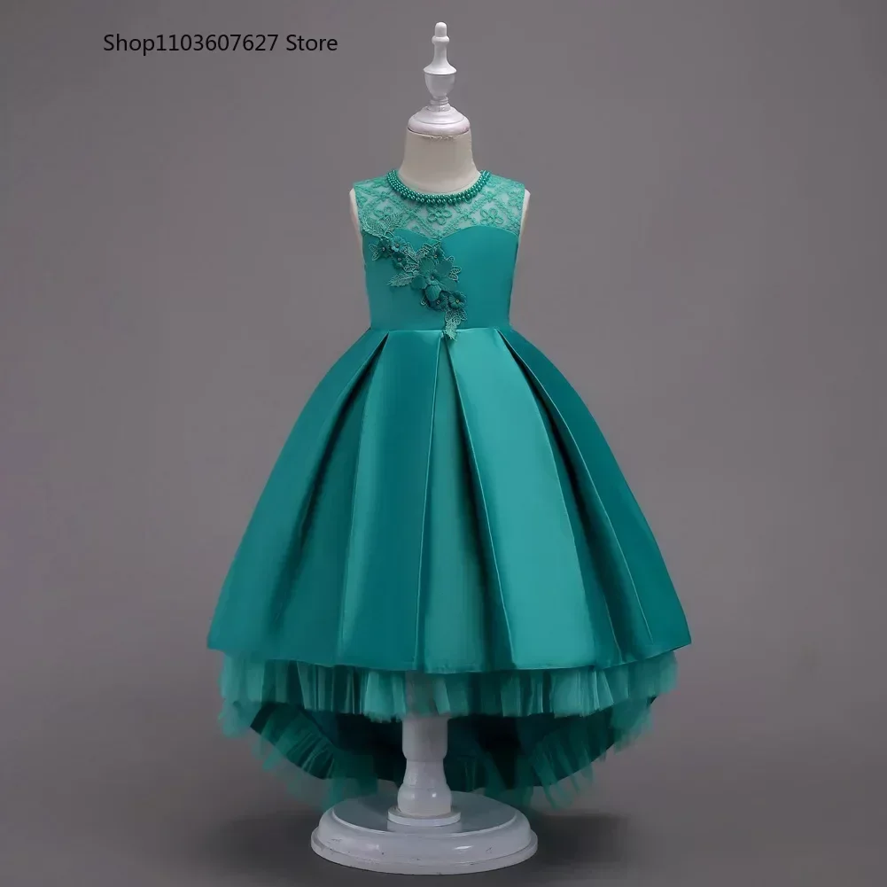 

Girls Wedding Party Dresses Children's for Eid Elegant Debutante Prom Emerald Green Women Long Robe Cloth