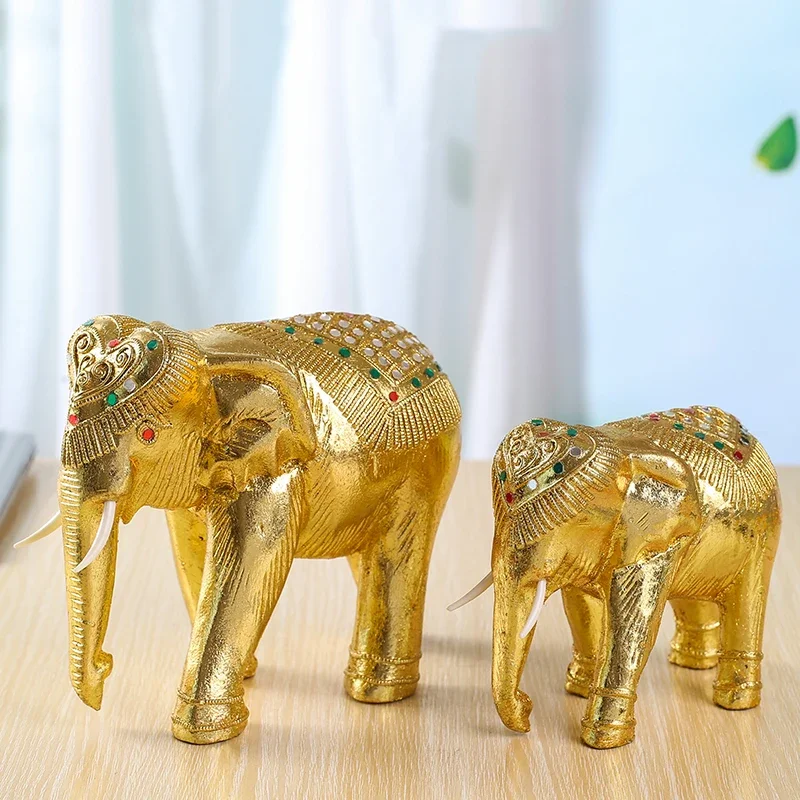 Thai Gold Leaf Elephant Handmade Solid Wood Desktop Ornament Wine Cabinet Decor Housewarming Opening Gift