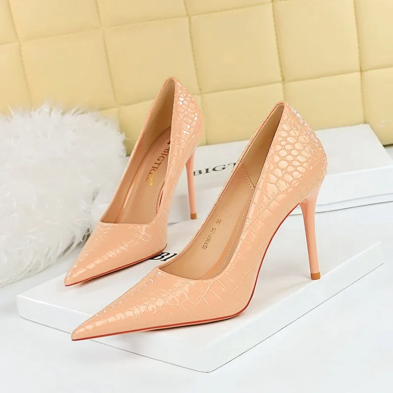 BIGTREE Shoes Patent Leather Woman Pumps Serpentine High Heel Sexy Party Shoes Women Heels Pointed Toe Pumps Ladies Plus Size 43