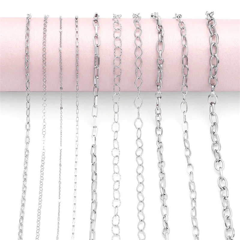 1M Simple Dainty Fashion Multi Style Stainless Steel Jewelry Chain Link Tail Chain for Necklace Bracelet DIY Jewelry Making