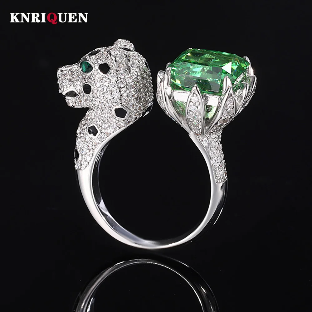 

Luxury Iced Cut 10*12MM Tourmaline Topaz Emerald Amethyst Leopard Rings for Women Party Fine Jewelry Accessories Bithday Gifts