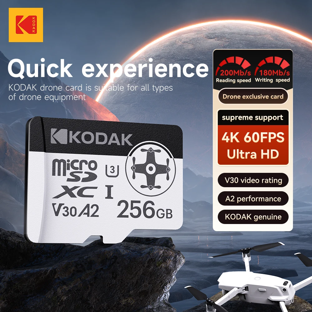 

Kodak 512/256/128GB A2 Micro Sd Card For Nintendo Switch, Drone,Dash Cam, High Speed 200MB/s V30 U3 Memory Card Support 4K Video