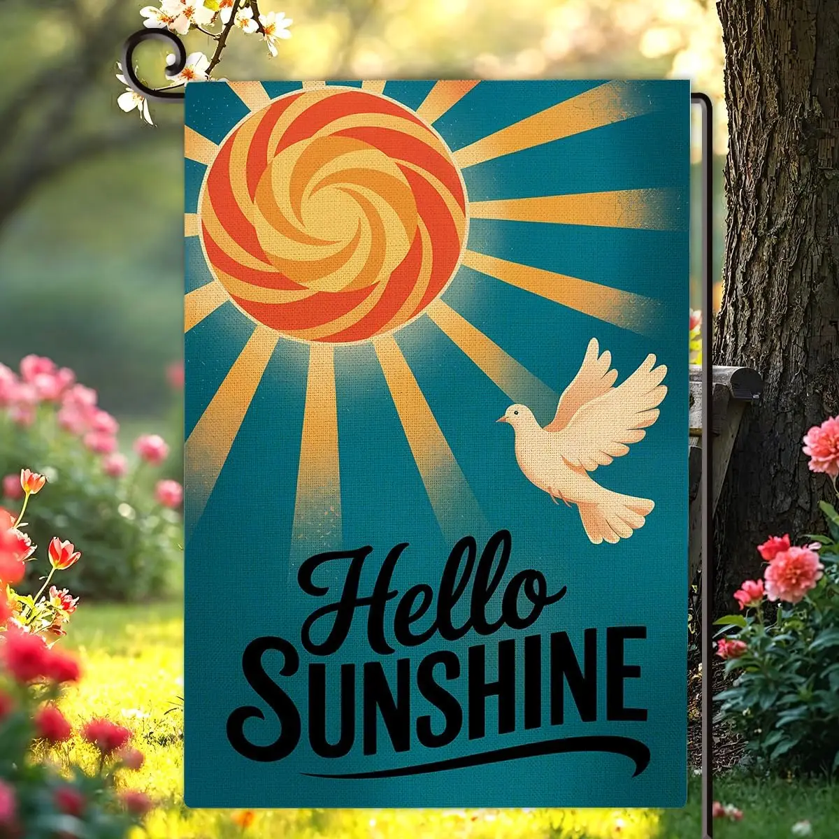 Hello Sunshine Summer Garden Flag Double Sided Sunburst Bird Burlap House Flag Outdoor Seasonal Decorations for Yard Porch P yyi