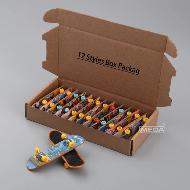 12 Styles Pattern Box Packag Beginner Mini Finger Skateboards DIY Kits Frosted Surface Alloy Finger Skateboard Indoor Home Toys