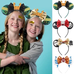 New Disney Ears Headband For Boy Girls Sequin 5IN Bow Hairband Festival Party Cosplay DIY Hair Accessories