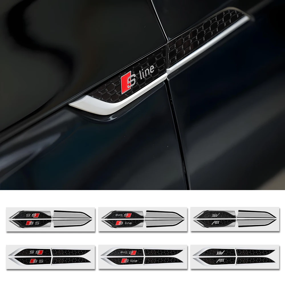 2pcs ABS RS5 S5 SLINE ABT Badge Car Fender Side Wing Emblem Sticker Valve Cap for Audi A3 C4 A5 C6 A7 B8 A1 B2 Q2 S3 Q5 S7 RS R8