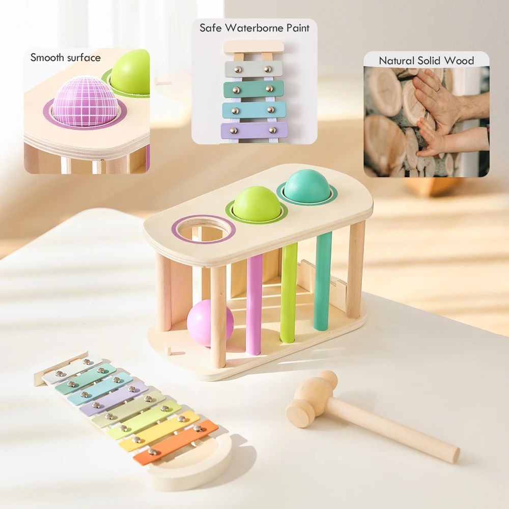 Montessori Baby Musical Instruments Toys Two-in-one Multifunctional Percussion Instruments Knock Ball Toy Kid Education Toy Gift