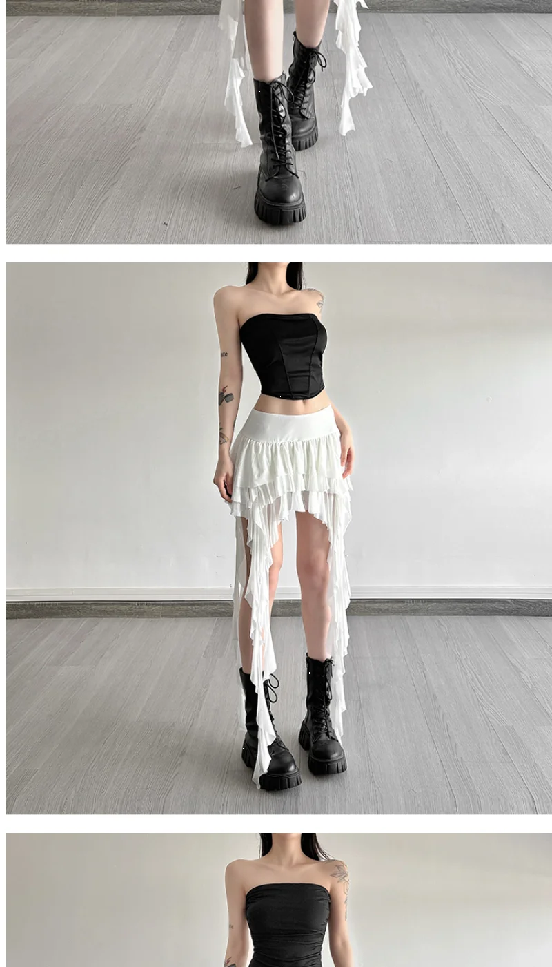 Aoaiiys White Skirts Women Irregular Ruffled Lace Mini Skirt Fashion French High Waisted A-Line Skirts Summer New Female Skirts