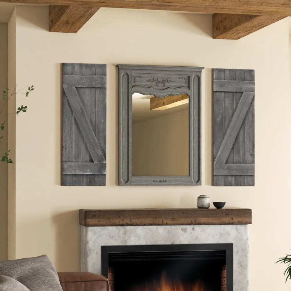 

36 x 13"Rustic Farmhouse Window Shutters Paulownia Wood Window Shutters Set of 2