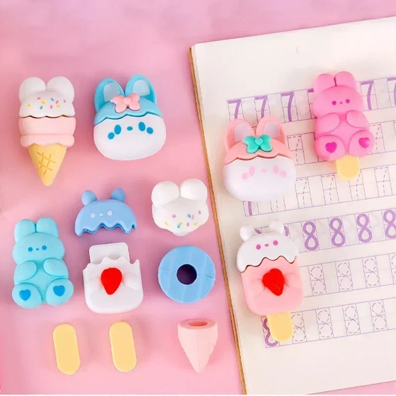 4pcs/set Cute Ice Cream Erasers Cute Rubber Pencil Eraser Kids Correction Tools Korean Stationery Students Gifts Office Supplies