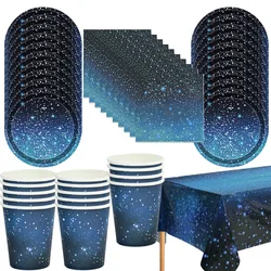53 sztuk/zestaw Galaxy Party jednorazowe zastawa stołowa Starry Night Sky płyta papieru puchar obrus dzieci kosmos...