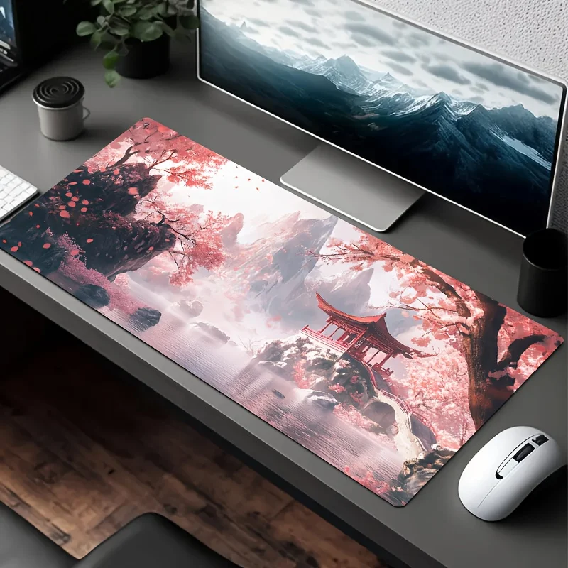 

Chinese ink painting mouse pad desk mat large rectangular anti-slip rubber base cherry blossom design mousepad game accessories