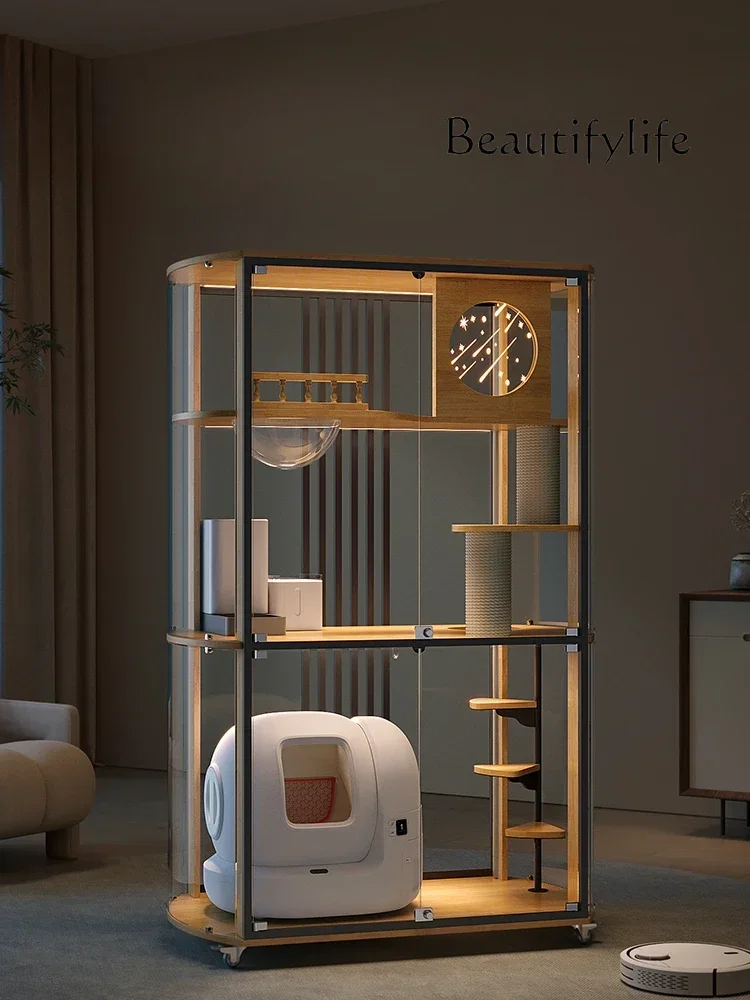 

Cat Villa Panoramic Glass Cabinet Home Cat Cage Super Large Space Cat House Smart Litter Box