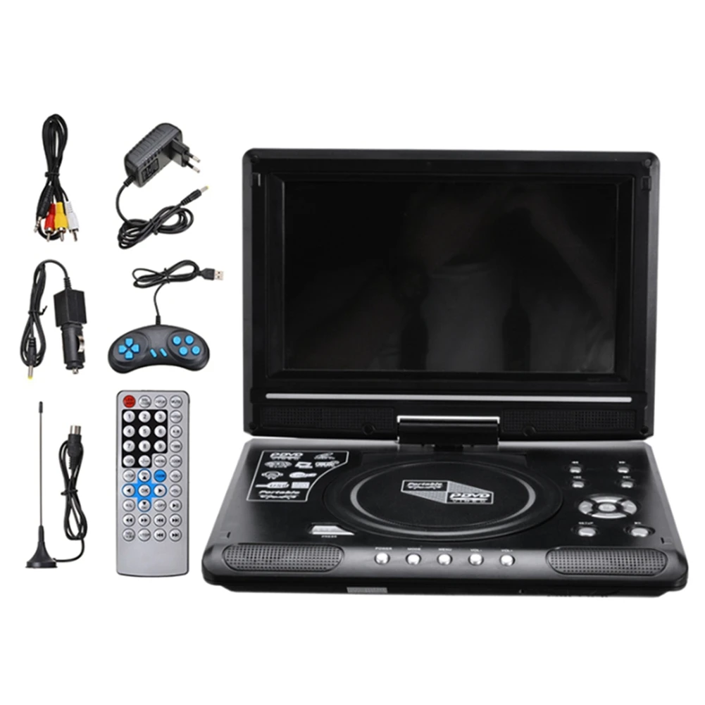 Reproductor de DVD portátil para Coche y Casa, adaptador de Radio USB, compatible con recepción de Radio FM, enchufe europeo, 9,8 pulgadas