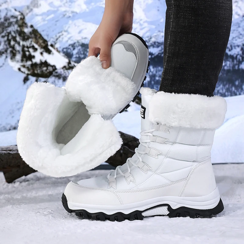 Winter-Barfußstiefel für Damen, Winter-Schneestiefel für Damen, Plüsch-Warme Knöchelschuhe, Rutschfeste Outdoor-Wasserdichte Wanderschuhe in Übergrößen – Detail 20