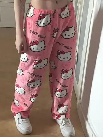 Y2K Hello Kitty SpiderMan Sleeping Pants Anime Pajama Pants Flannel Casual Pants Cartoon Comfy Loungewear Trousers Couple Gift