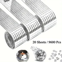 2400/9600Pcs Disco Ball Mirror Glass Self-Adhesive Sticker Craft Kit Mosaic Tile 5x5mm Square Mosaic Mirror Tiles for DIY Party