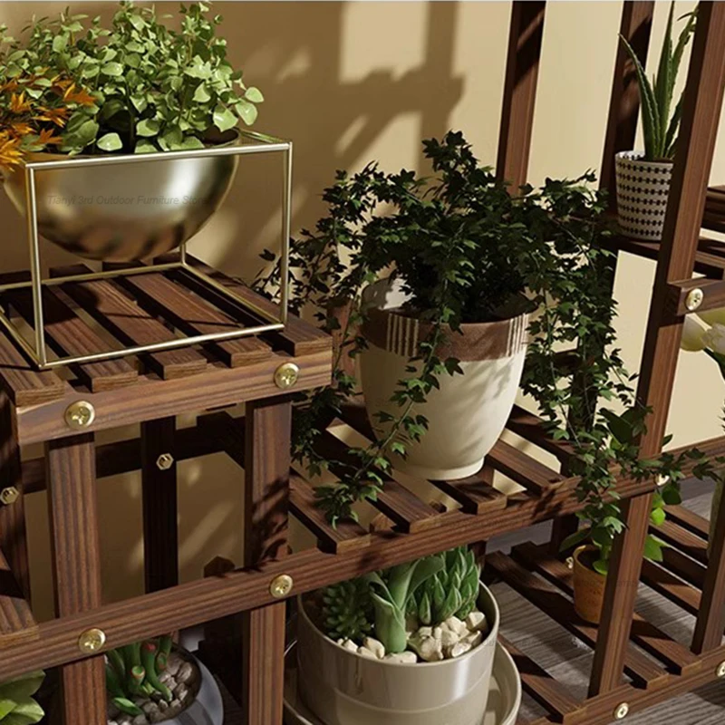 Estantes de plantas de madera para balcón, estante de flores multicapa para interiores, estantes de plantas para sala de estar, estructura de