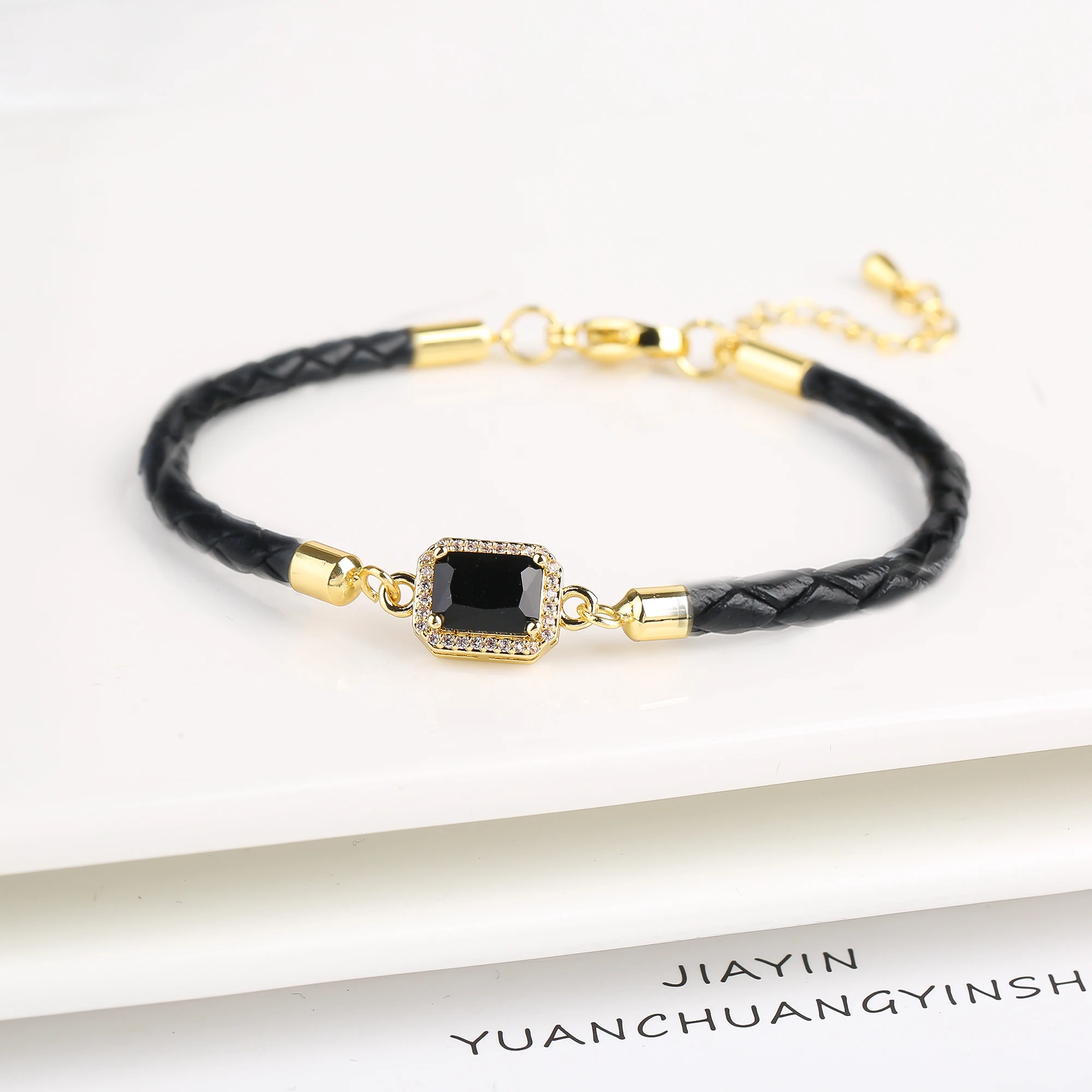 5 Color Shiny Zircon Square Crystal Bracelet Simple Woman Adjustable Leather Bracelet Elegant for Party Jewelry Gift Wholesale
