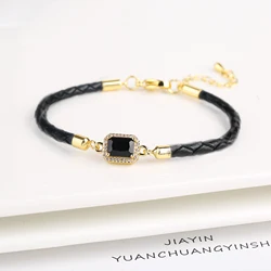 5 Color Shiny Zircon Square Crystal Bracelet Simple Woman Adjustable Leather Bracelet Elegant for Party Jewelry Gift Wholesale