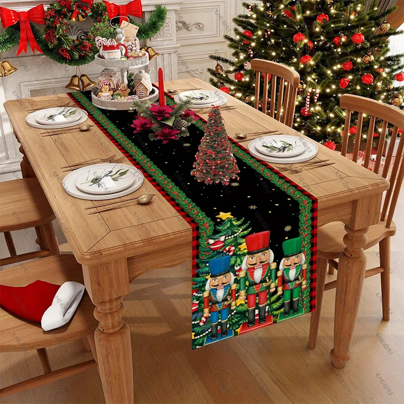 Weihnachten N-Nussknacker Tischläufer dekorative Stoffflagge Familie Party Geschenk Weihnachten Zuhause festlich Winter Urlaub Esszimmer Küche Neu