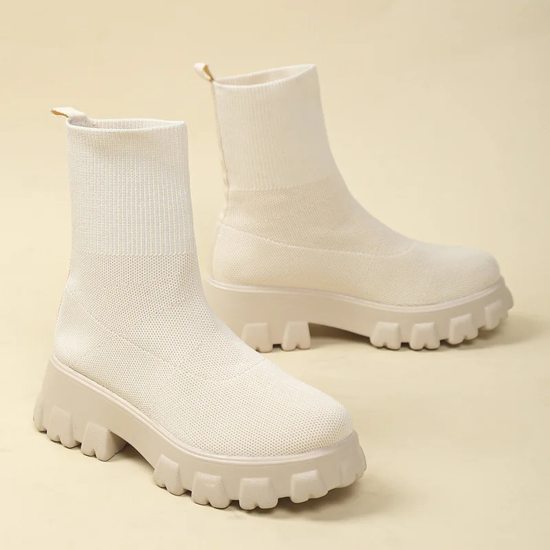 Bottes à plateforme pour femmes, chaussures à enfiler, bottes de rinçage, talons optiques, courtes, automne, hiver, 2023