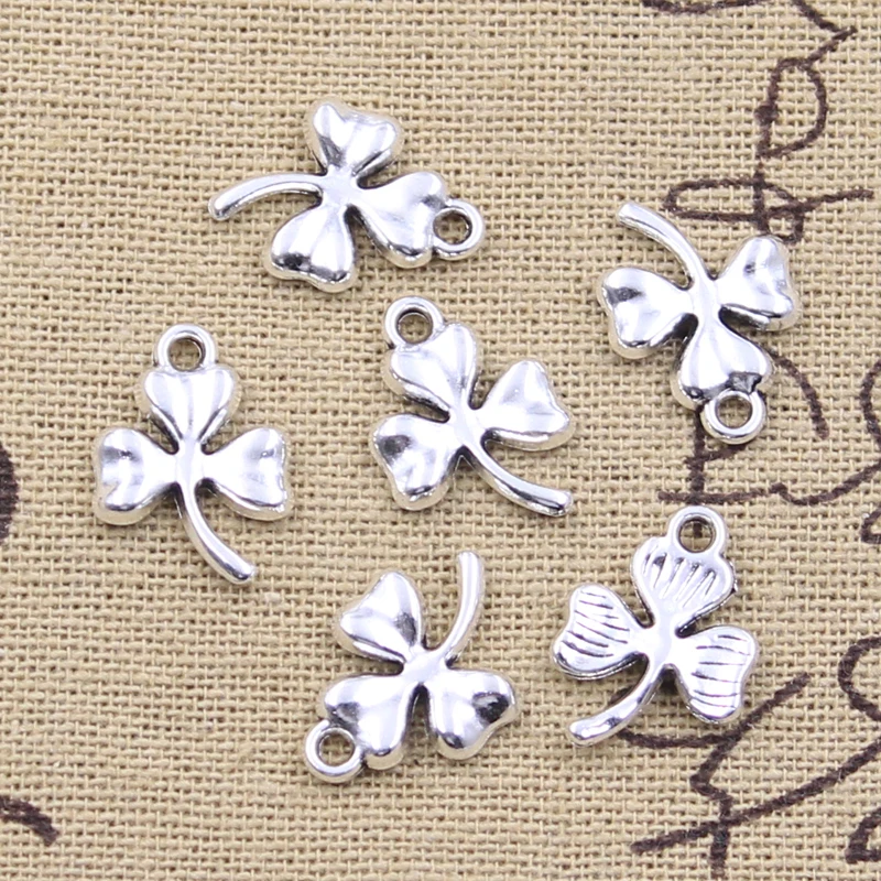 30pcs Charms lucky irish three leaf clover 17x12mm Antique Silver Color Pendants DIY Making Findings Handmade Tibetan Jewelry