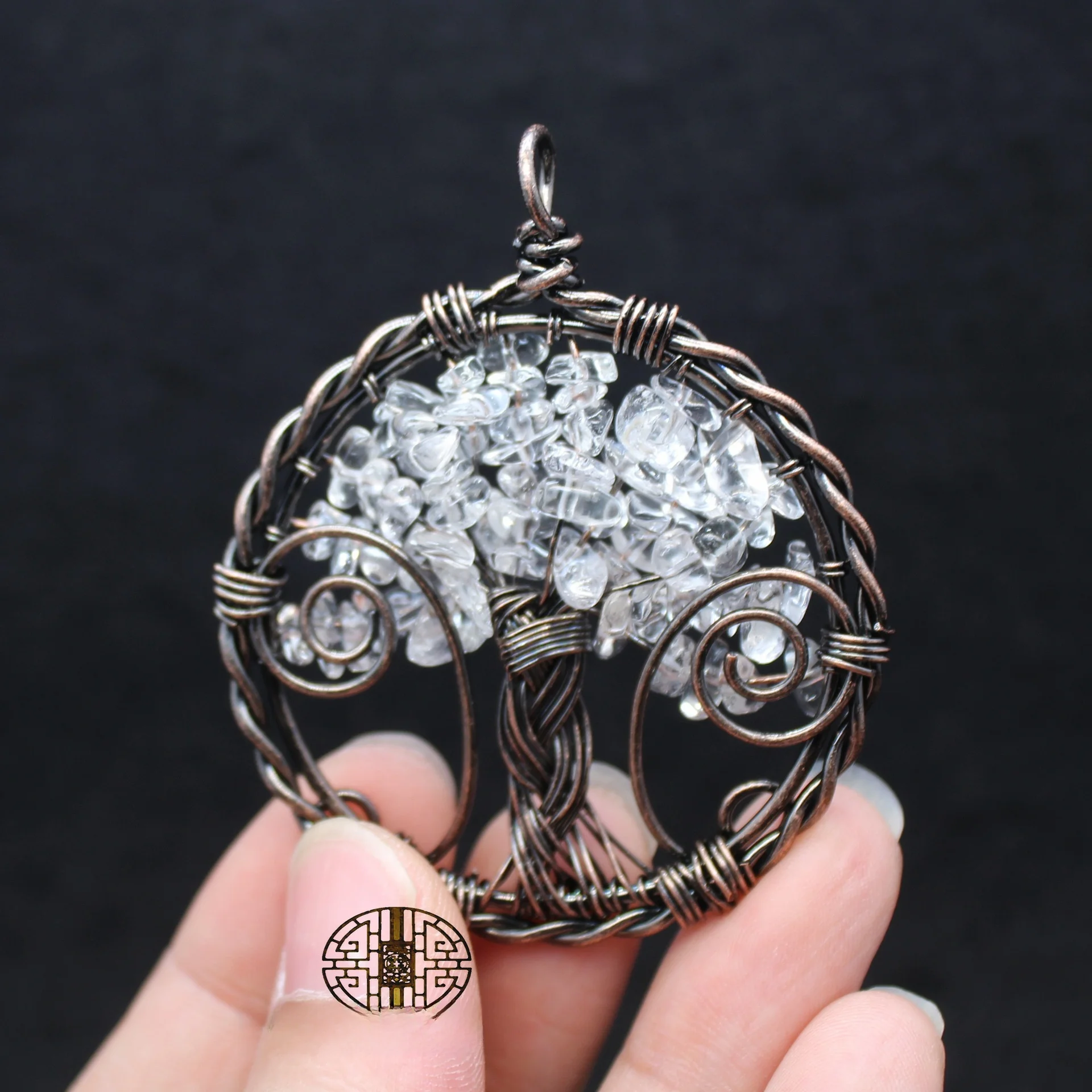 

Retro Personalized Life Tree Pendant Nelace with White Crystal Stones Cross-Border Jewelry Original Design Faion Accories