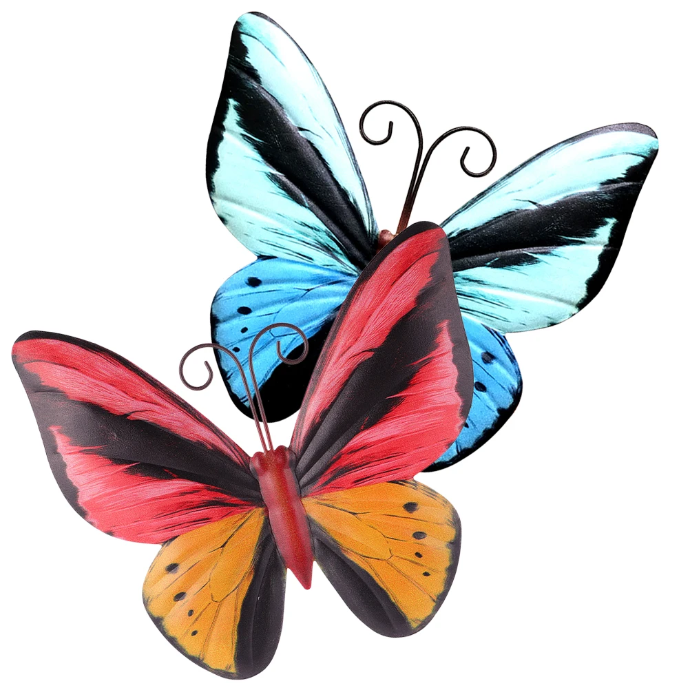 

2pcs Iron Butterflies Decor Metal 3D Hanging Sculpture For Home Bedroom Garden Outdoor Durable Fade-Resistant Black Wall Art
