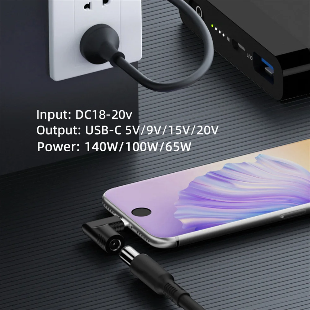 Adaptador CableCC-carga para telefone portátil, 140W, 100W DC Jack, entrada 4.5x3.0mm para USB-C, tipo-C, 90 graus angular, plugue de alimentação