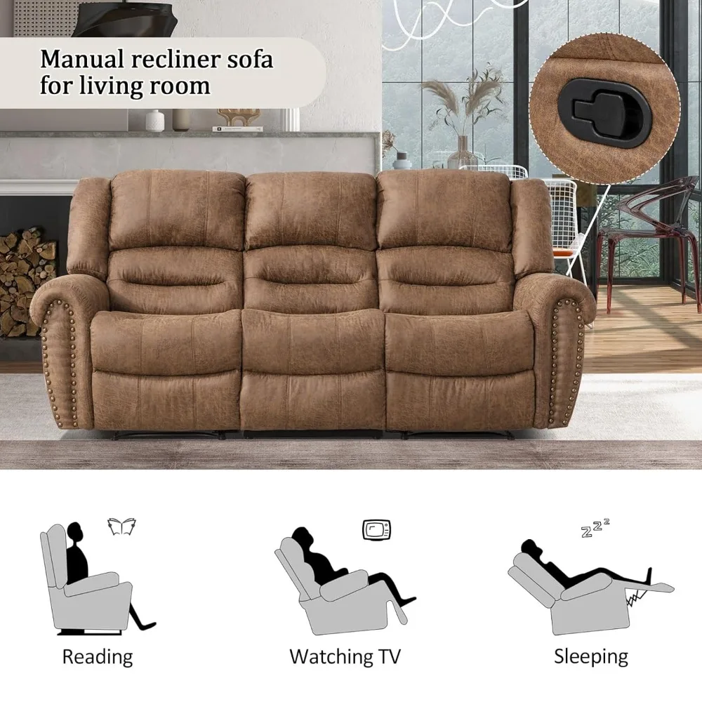 

Faux Leather Manual Reclining Sofa,3 Seat Recliner Couch Sofa with Overstuffed Comfortable Arms and Back for Living, Customized