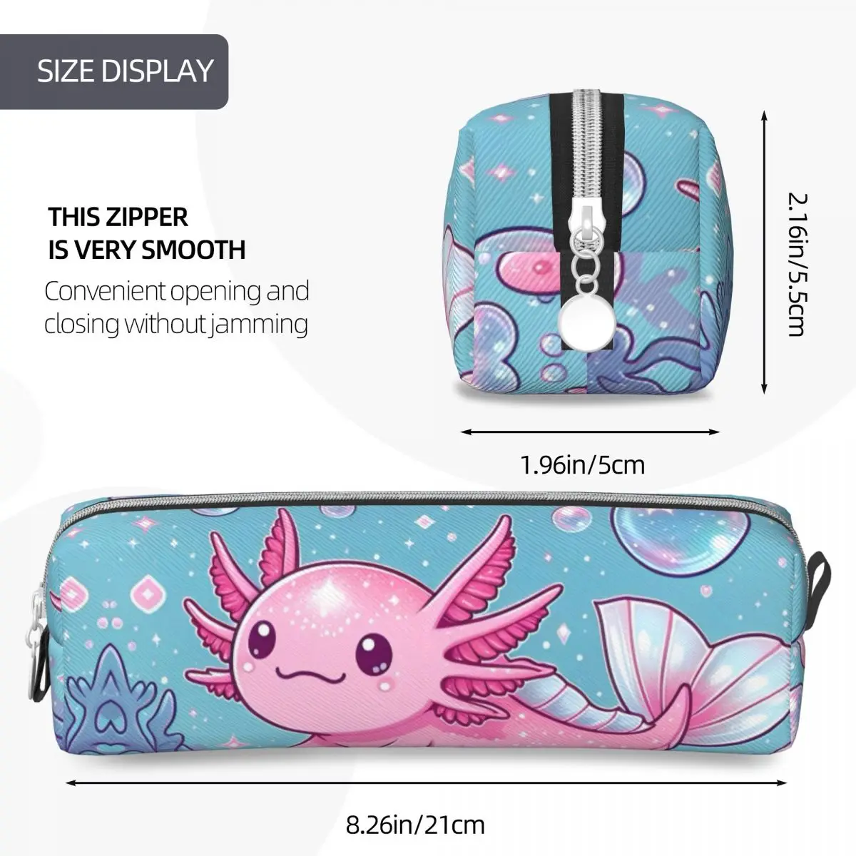 Kawaii Axolotl Pencil Cases Mexican Salamander Animal Pen Bag Kids Large Storage School Supplies Gifts Pencil Pouch