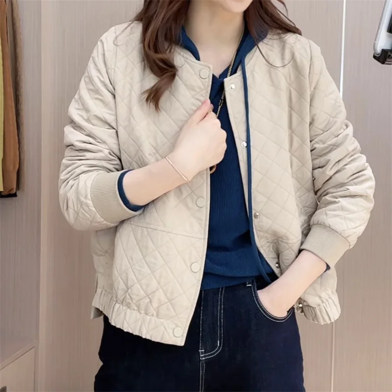 

Women Pure Colour Short Down Cotton Coat 2023 Autumn/Winter Female New Korean Casual Fashion Diamond Lattice Jacket Loose Top.