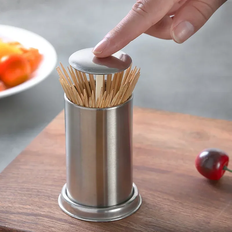 Stainless Steel Toothpick Holder Secret Stash Curing Dent Toothpick Dispenser Automatic Cotton Swab Organizer Decoration