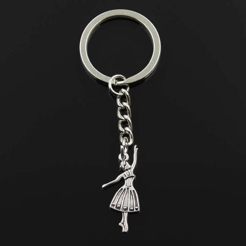 Fashion Keychain 32x13mm Ballet Dancer Girl Silver Color Pendants DIY Men Jewelry Car Key Chain Ring Holder Souvenir For Gift