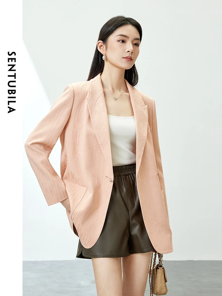 

SENTUBILA Textured Blazers for Women 2024 Spring Autumn Fashion Elegant Notched Loose Tailored Coat Female Clothes 141X53766