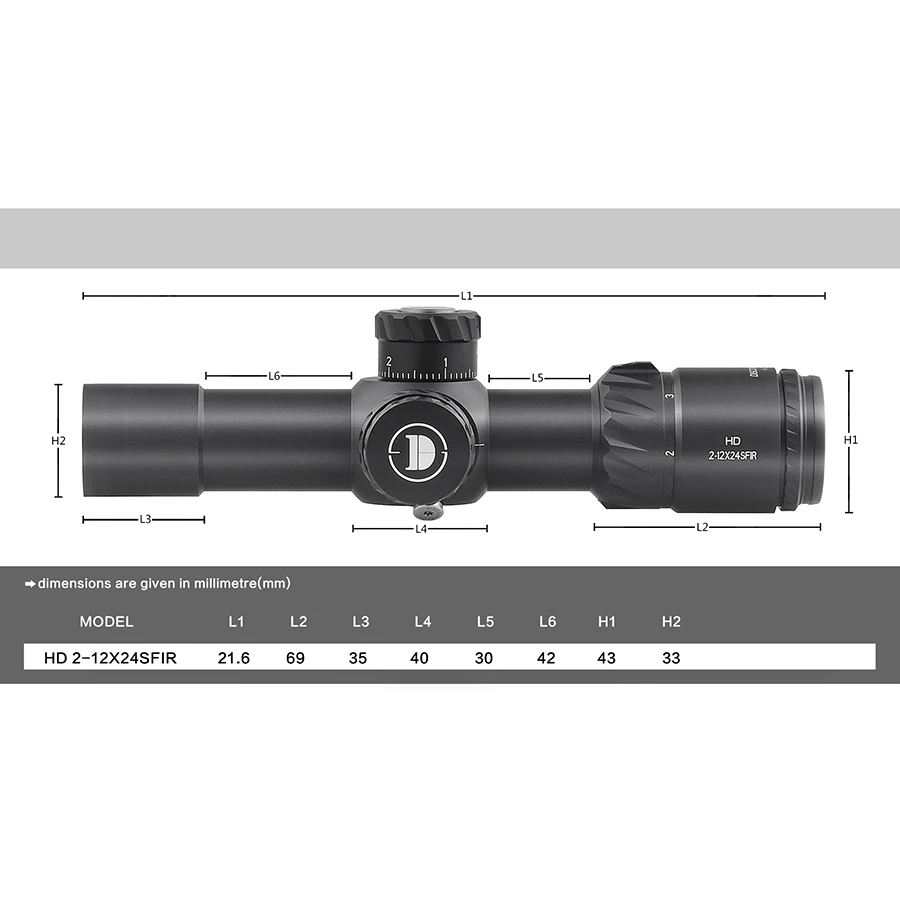 Imagem -02 - Discovery hd 212x24sfir Riflescope Compacto Primeiro Plano Focal Iluminado Tiro Caça Escopo Montagem Vidro Gravado para o Exército