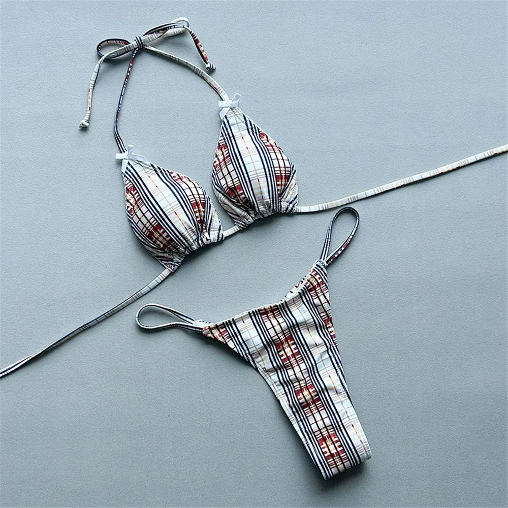 

Сексуальный женский купальник-бикини 2026: микро-стринги, треугольные плавки, с бантом, бразильский комплект