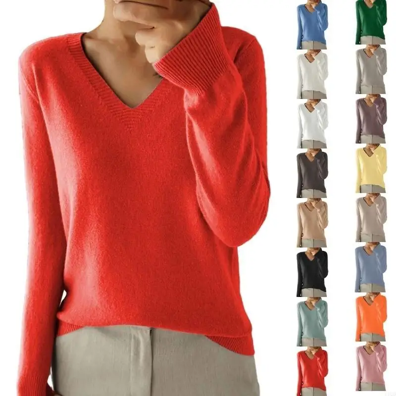 

Женский свитер, повседневные пуловеры, свитера с V-образным вырезом и длинными рукавами, вязаные джемперы, топы