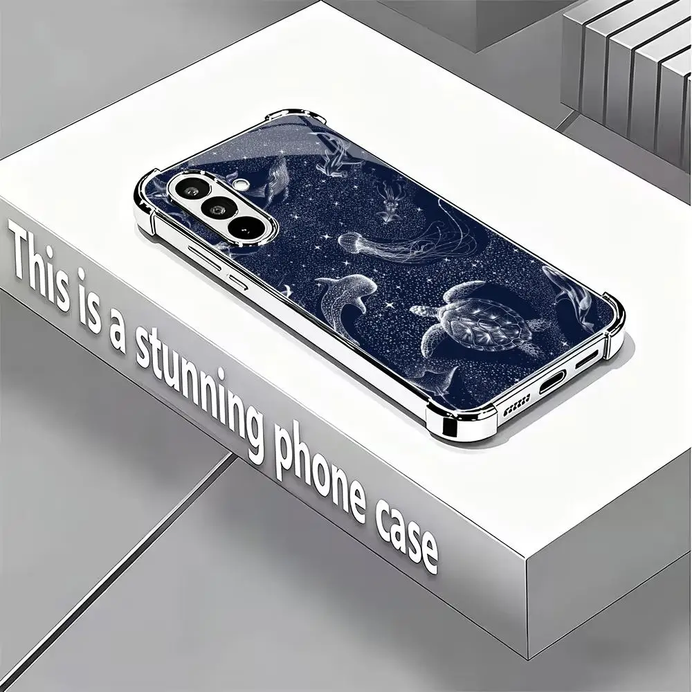 Marine Biological Plated Glass Phone Case Suitable for Samsung Galaxy S26 S25 S24 S23 S22 S20 FE/Ultra/Plus Anti Drop Rear Cover