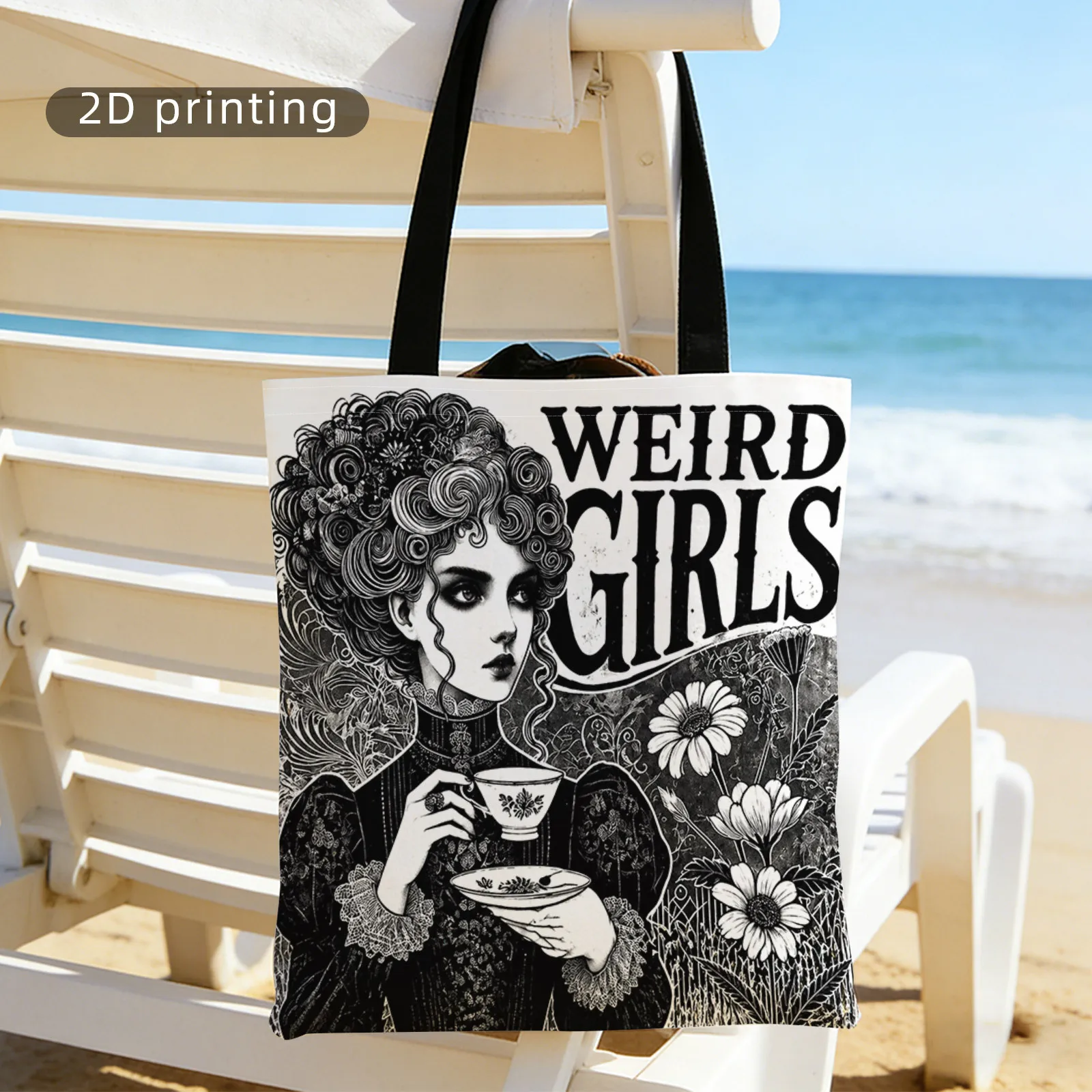 1pc Pattern Printing Handbag, Large Capacity Shoulder Bag, Shopping Bag,Retro Gothic + 