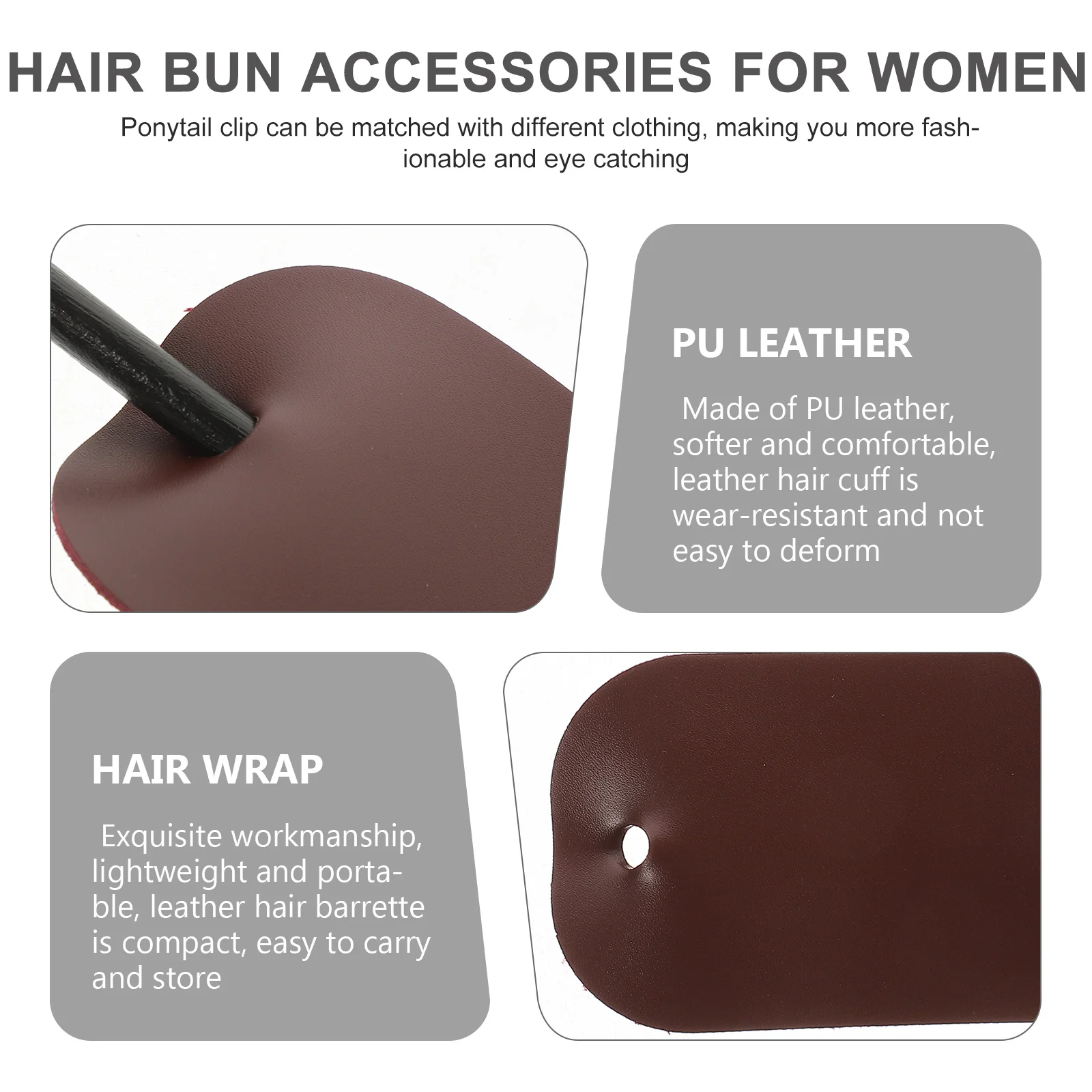 

2Pcs PU Hair Barrette Soft Ponytail Bun Holder Clips Durable Lightweight Fashion Hair Accessories Bun Cuff