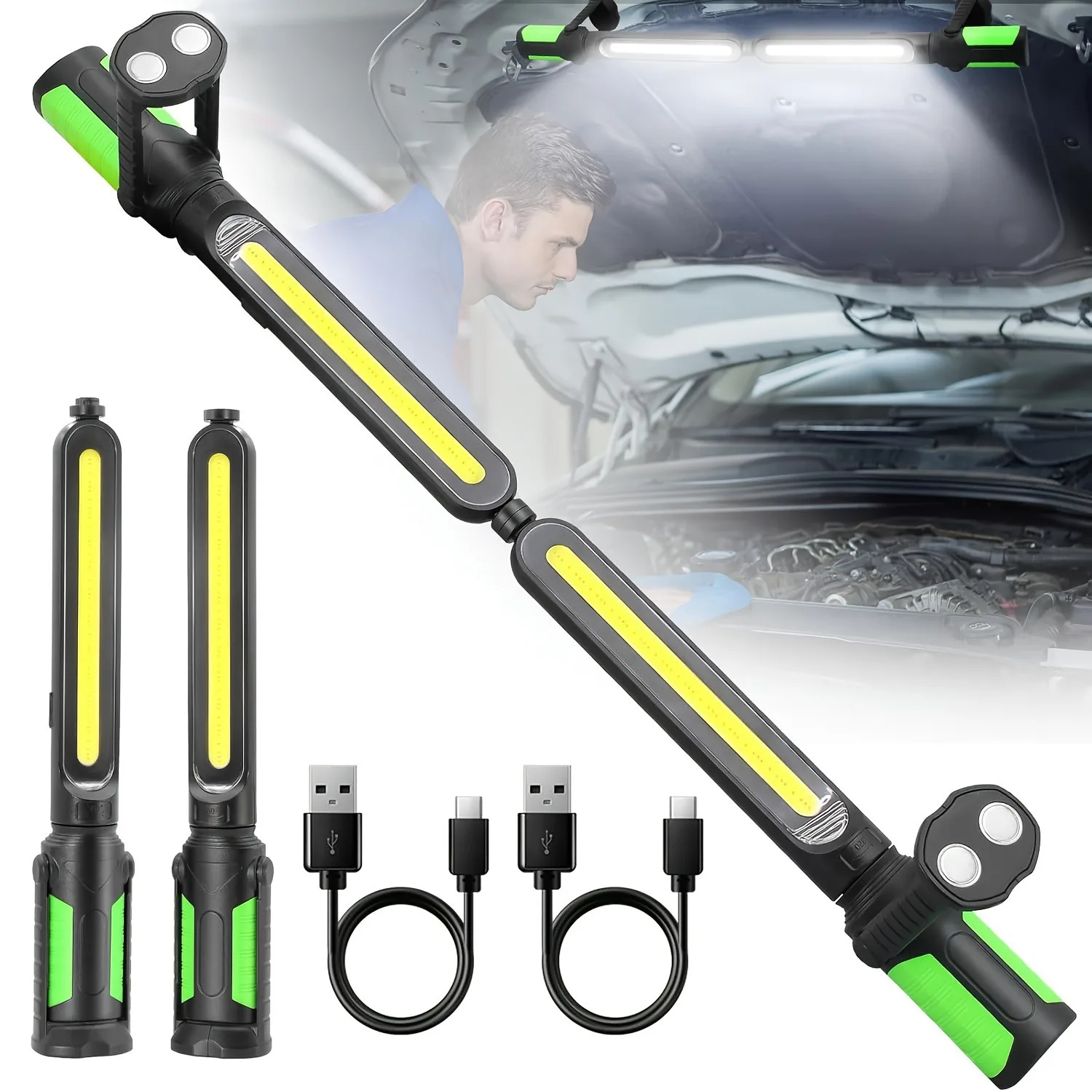 Magnetic Handheld LED Work Flashlight Super Bright Rechargeable Portable Inspection Lamp for Car Maintenance Auto Repair