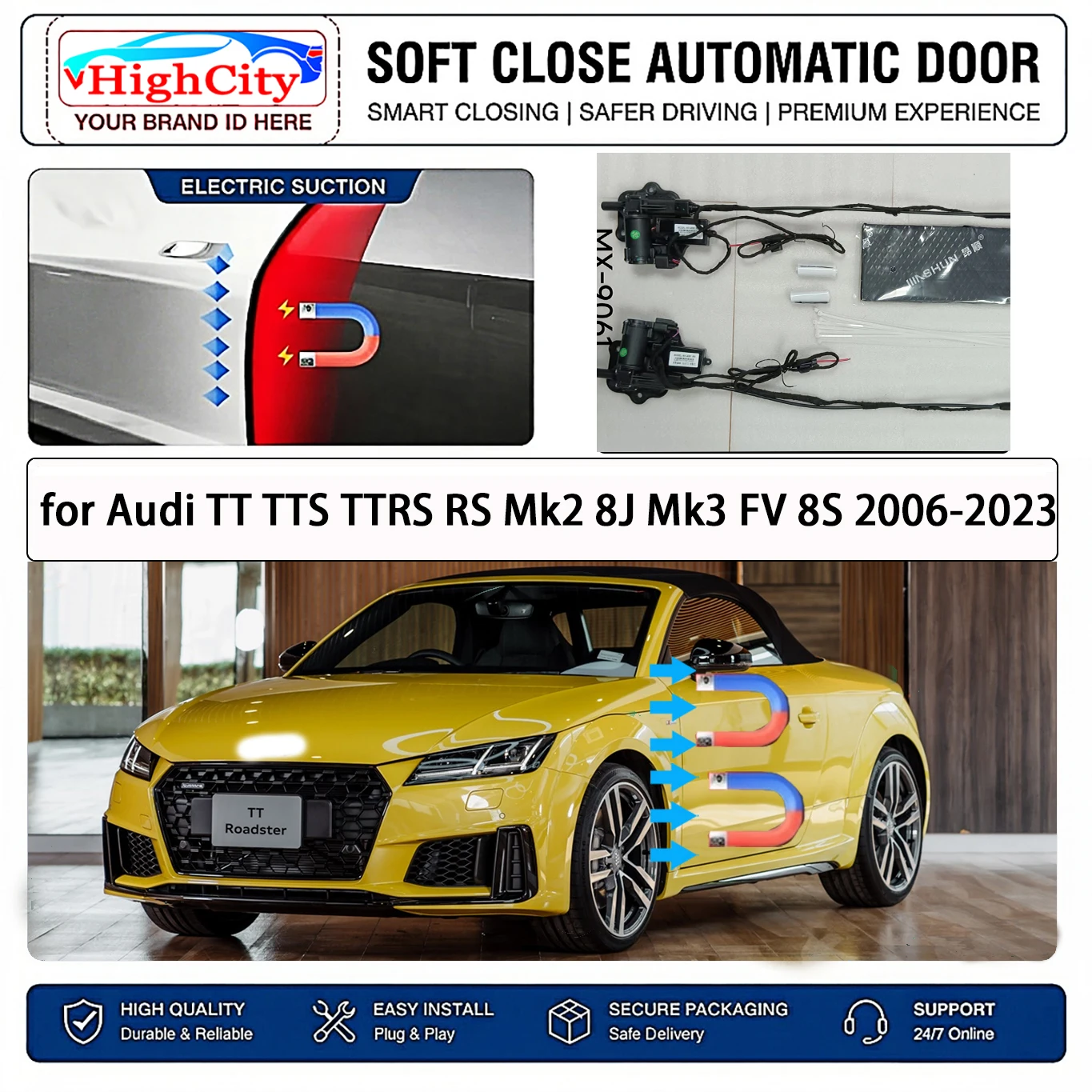for Audi TT TTS TTRS RS Mk2 8J Mk3 FV 8S  Electric Suction Soft Close Door Kit Smart Anti Pinch Auto Cinch Latch System No Slam