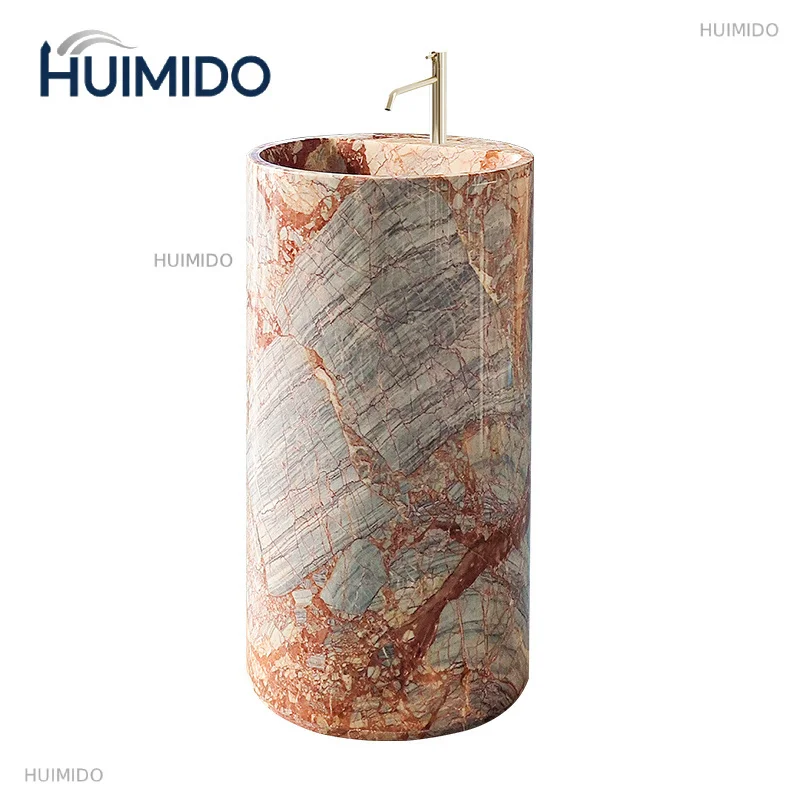 *Natural marble wash basin household hotel light luxury square column basin integrated floor type