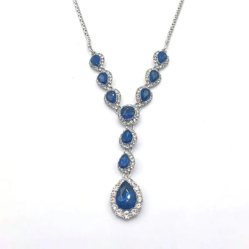 

Vintage Court Blue Diamond Y - Necklace Elegant Water Drop Pendant Party Jewelry Accessory for Women