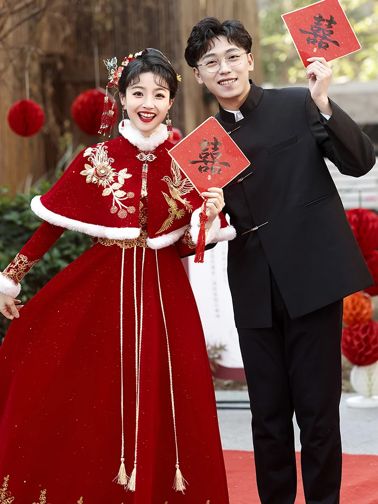 

New 2026 Qipao Wedding Dr for Brides plus Size Materni Gown Chinese Sle Long Sve High Waist A-Line Skirt Evening Gown