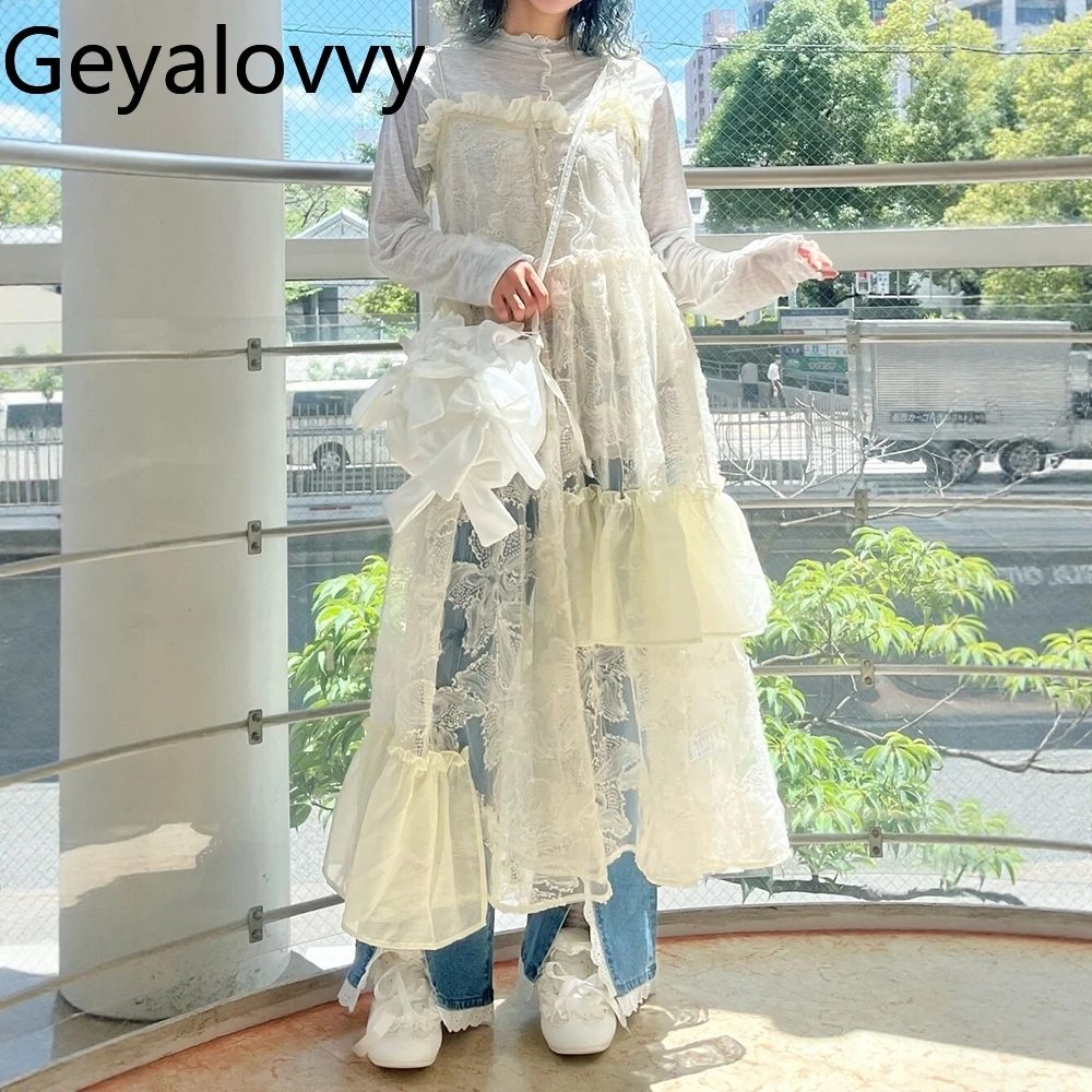 Japanse stijl zware pailletten bloem ruche bovenkleding pure mouwloze jurken voor vrouwen zoete lange band jurk zomer herfst