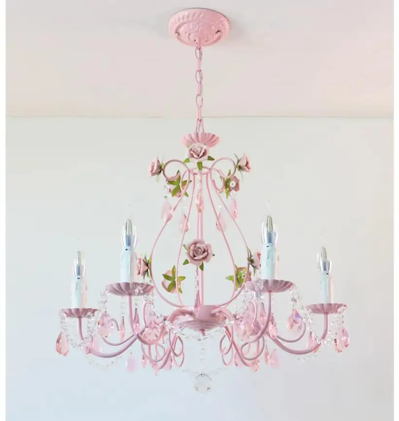Pink Modern European Chandelier lamp Lustre Pendant Light Pink Rose Flower Light Fixture E14 Decoration Design